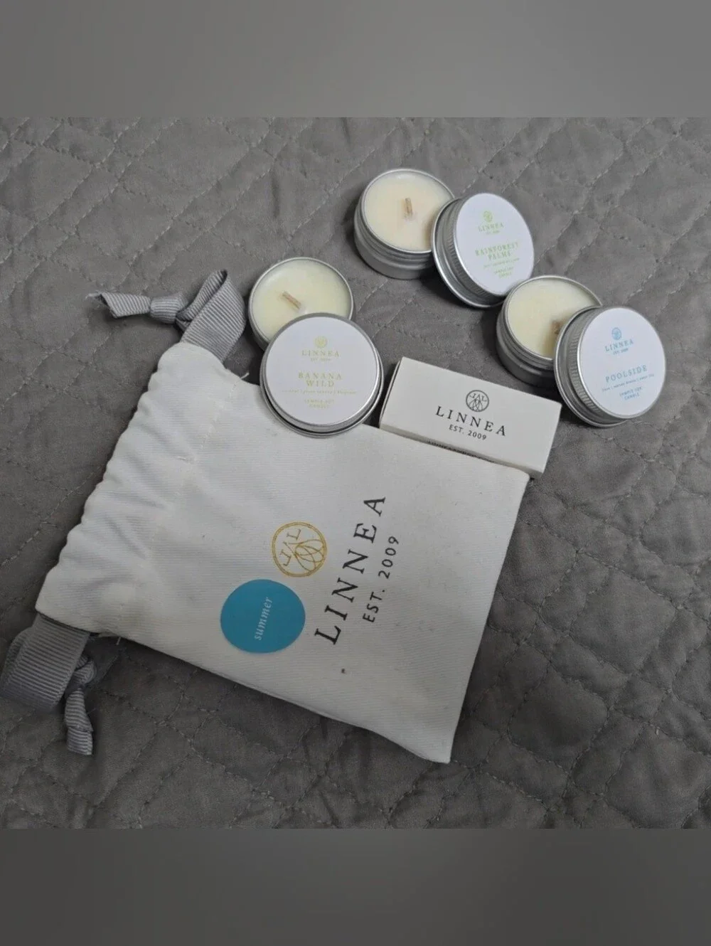 NWT LINNEA Summer Escape 3-Candle Discovery Set + Matches & Pouch